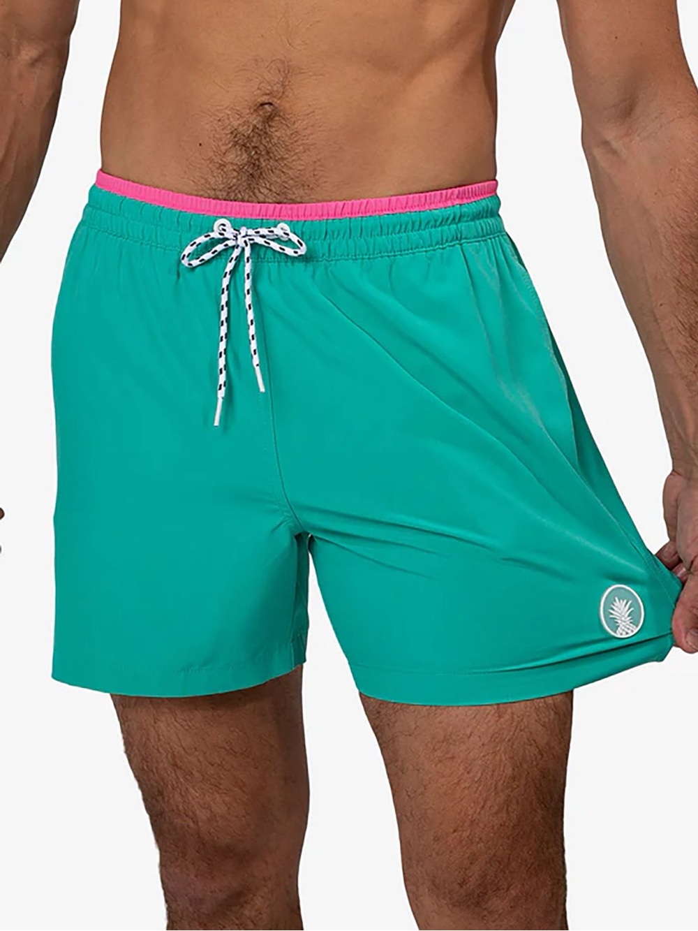 chubbies Teal Swim Trunks with Pink Waistband